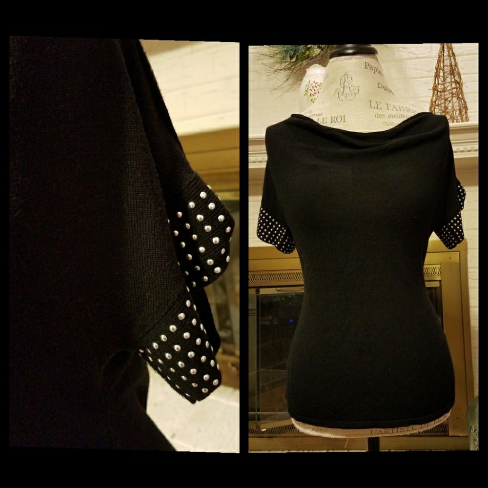 2/$20 BELLDINI Black Knit Top Silver Studs Studded Small S